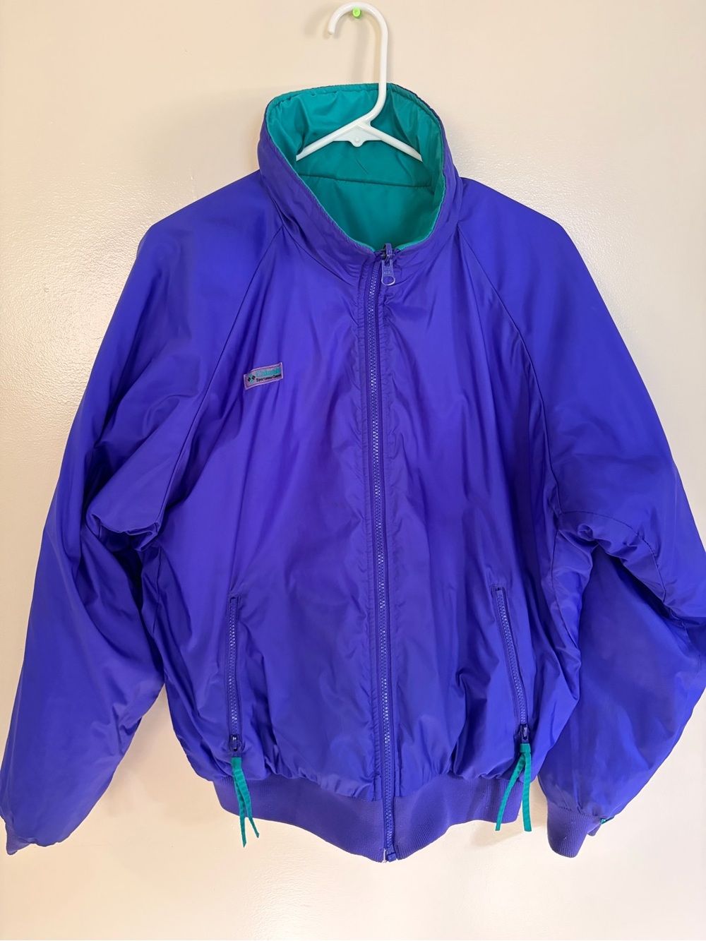 Vintage 90s Columbia Reversible Bomber Jacket Mens M Purple Teal Thinsulate 3M⁠